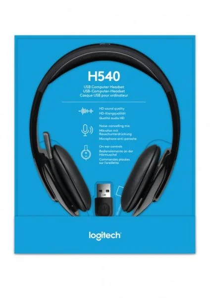 Logitech H540 USB Headset – Premium Stereo Headphones with Noise-Reducing Mic for PC & Calls
