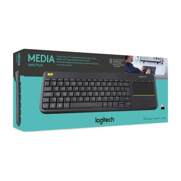 Logitech K400 Plus Wireless Touch Keyboard Built-in Touchpad, 2.4GHz USB Receiver, All-in-One Control Keyboard