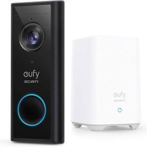 EUFY Video Doorbell 2K Battery-Powered – Wireless Smart Video Doorbell with 2K HD Resolution, Two-Way Audio, Motion Detection & Black + White Design